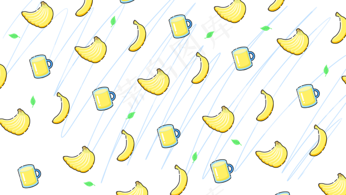 香蕉水果扁平化底纹装饰(2880X1620(DPI:300))psd模版下载