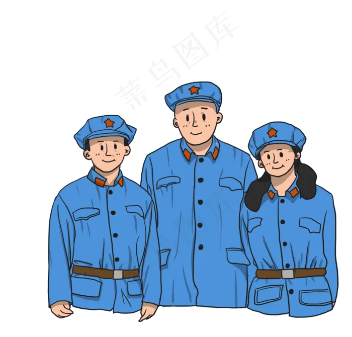 长征穿军装戴军帽的红军卡通人物(2089X2000(DPI:300))psd模版下载