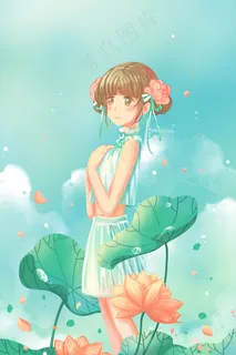 蓝色唯美小清新卡通立夏节气夏天荷花配图 蓝色唯美小清新卡通立夏节气夏天荷花配图