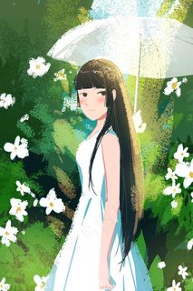 你好四月春季少女绿色植物春天四月你好