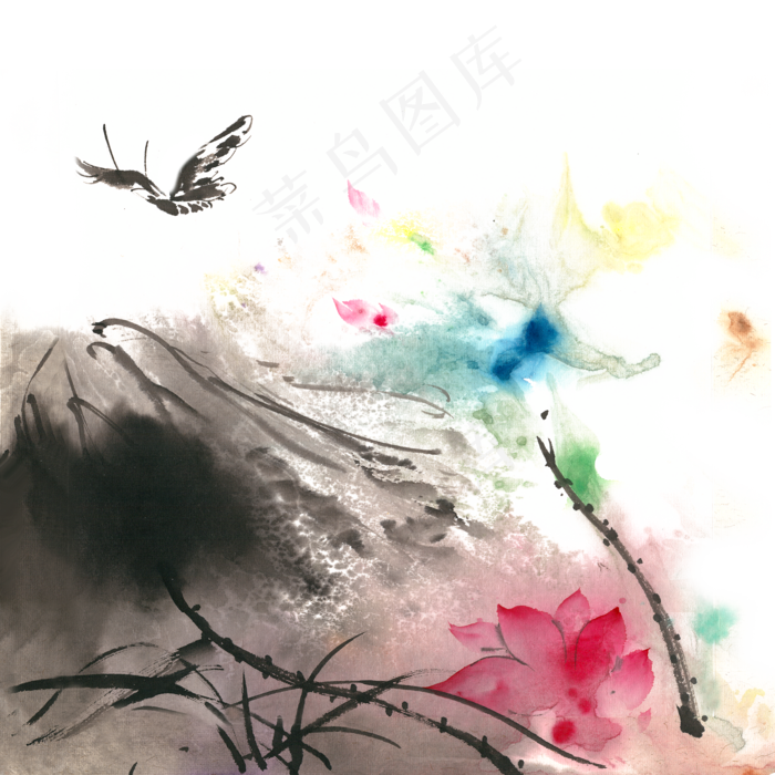 朦胧荷花水墨画PNG免抠素材