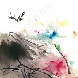 朦胧荷花水墨画PNG免抠素材 朦胧荷花水墨画PNG免抠素材