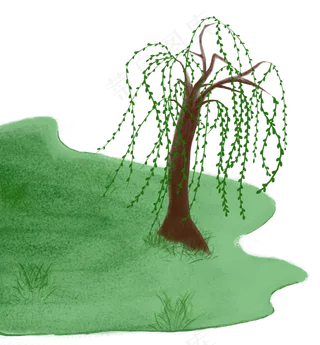 草地柳树