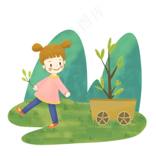 植树节准备种树的小女孩