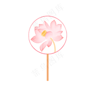 中国风复古手绘荷花团扇,免抠元素