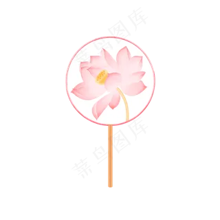 中国风复古手绘荷花团扇,免抠元素