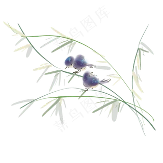 古风水墨竹子和小鸟,免抠元素