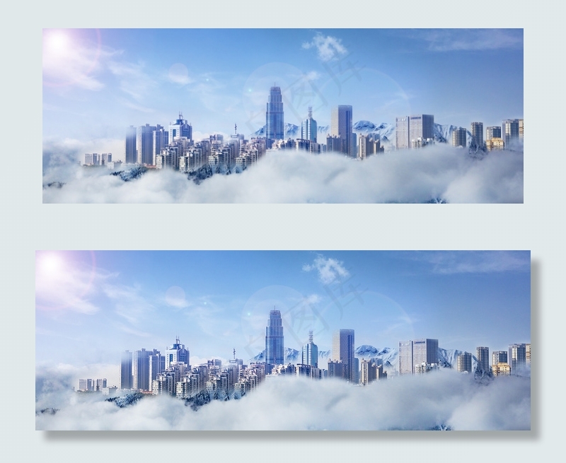 蓝色云端城市背景