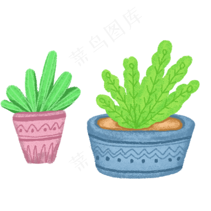 两个卡通花盆植物
