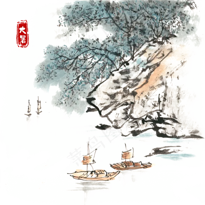 大暑清凉山景,免抠元素(2200*2200px 300 dpi )psd模版下载