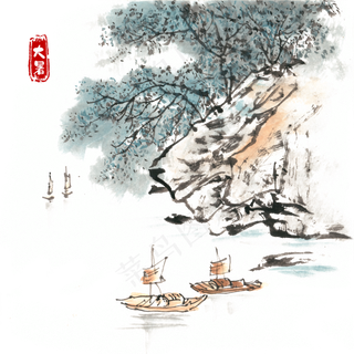 大暑清凉山景,免抠元素