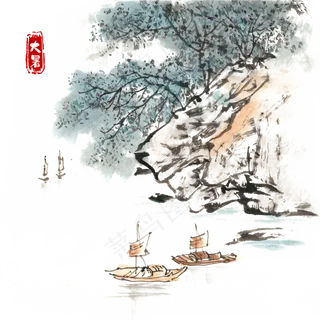 大暑清凉山景,免抠元素