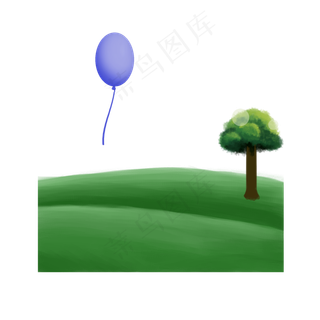草地通用词绿色草坪大树气球