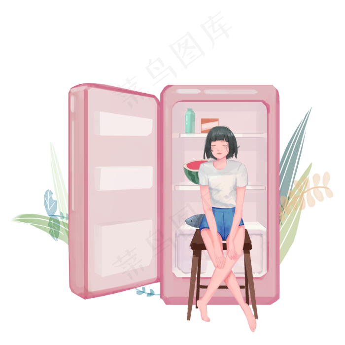 冰箱乘凉女孩