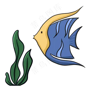 手绘卡通海草和鱼下载