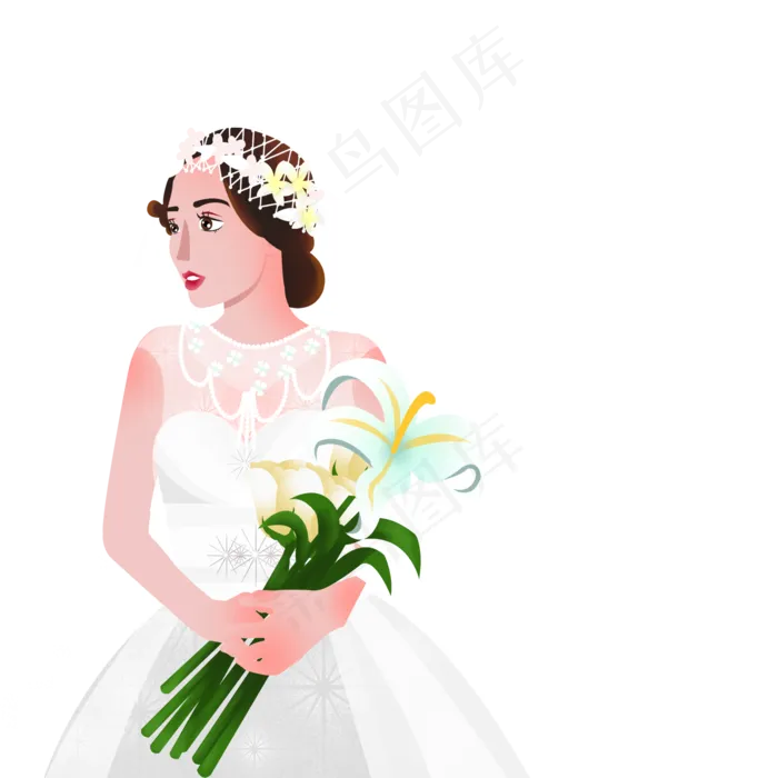 卡通美丽新娘手捧花束元素(2000X2000(DPI:300))psd模版下载
