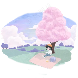 郊游少女樱花花海树下野餐春光P