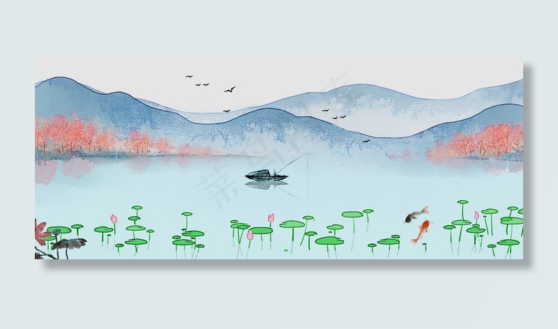 复古风蓝色文艺海报banner背景