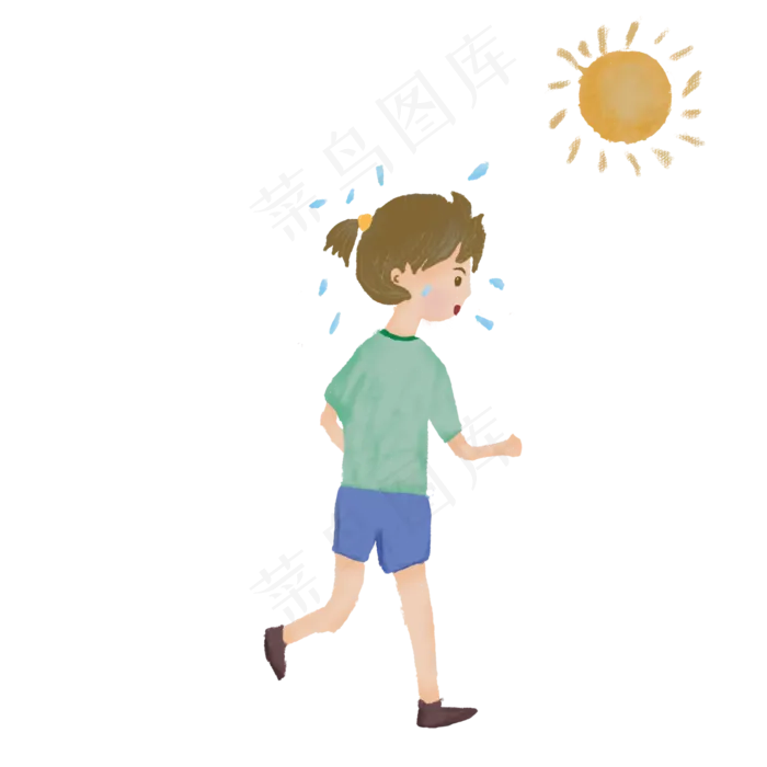 手绘夏至太阳下跑步的女孩PNG(2000X2000(DPI:300))psd模版下载