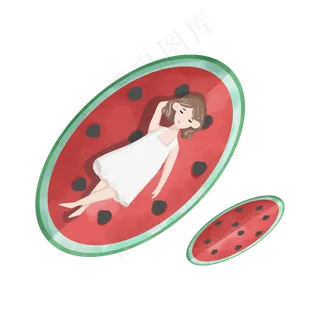 睡在西瓜上的女孩