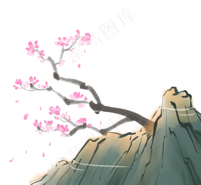 水墨中国风山石花树免扣(2171X2000(DPI:300))psd模版下载