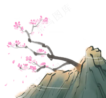 水墨中国风山石花树免扣