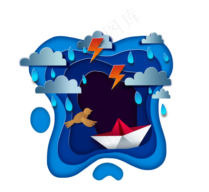 夏季冒险船剪纸