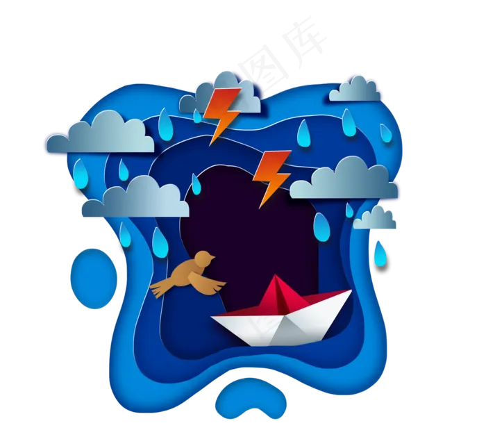 夏季冒险船剪纸(2500X2500(DPI:300))psd模版下载