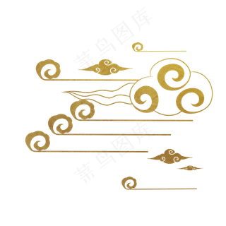 祥云系列古典中国风金黄色,免抠元素