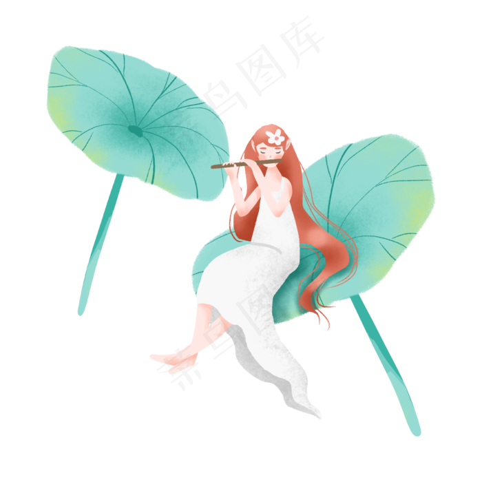 坐在荷叶上吹笛子的精灵