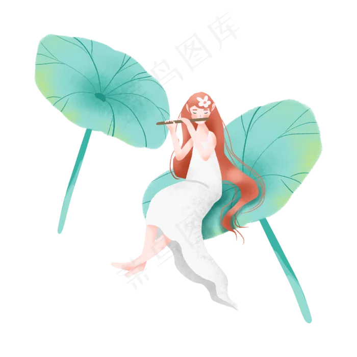 坐在荷叶上吹笛子的精灵(2000X2000(DPI:300))psd模版下载
