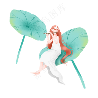 坐在荷叶上吹笛子的精灵