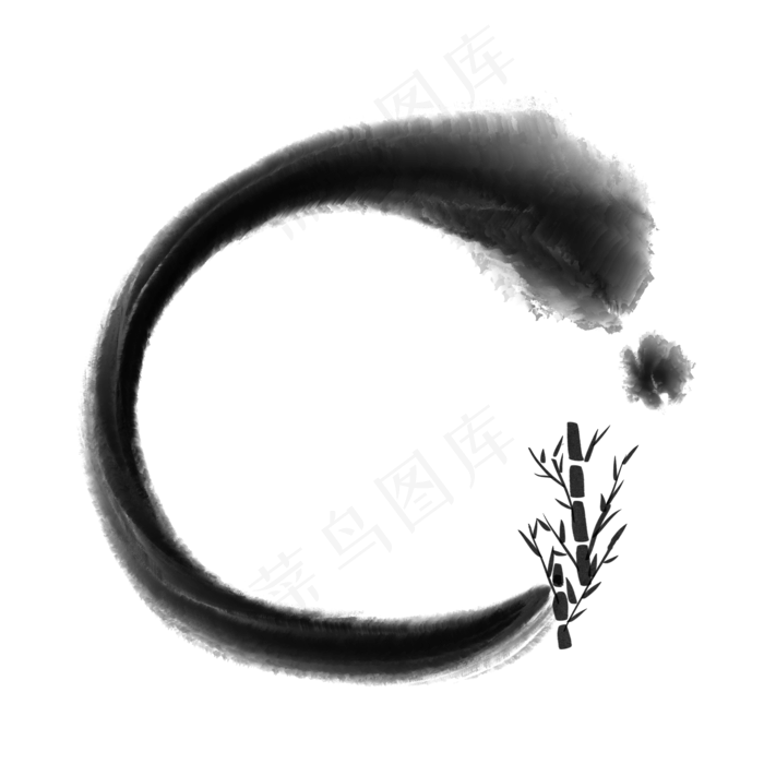 中国古风水墨圆形毛笔边框