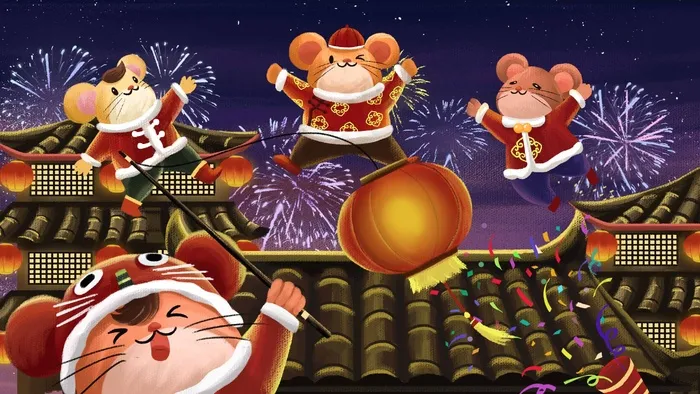 鼠年新年过年节日庆祝烟花新春(2880*1620px 300 dpi )psd模版下载