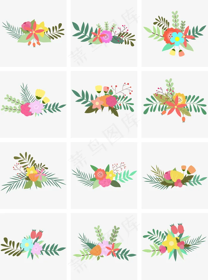 小清晰花朵叶子交错装饰矢量图(2000*2680px 300 dpi )ai矢量模版下载