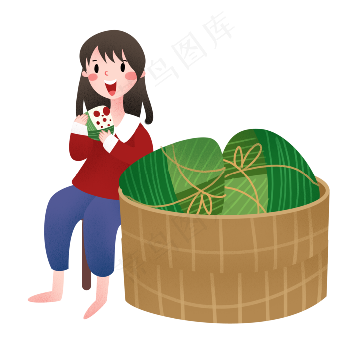 吃粽子的小女孩插画