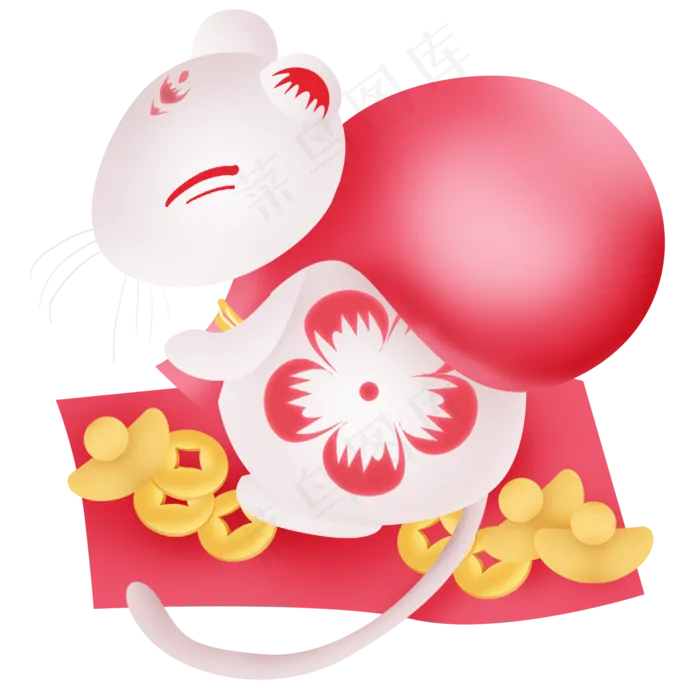 新年拿钱袋的生肖鼠,免抠元素(2000X2000(DPI:299))psd模版下载