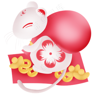 新年拿钱袋的生肖鼠,免抠元素