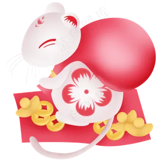 新年拿钱袋的生肖鼠,免抠元素