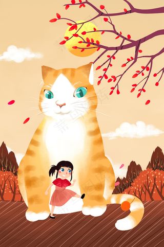 黄色系卡通手绘风立秋秋天桔猫配图