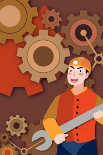 扁平风五一劳动节工人配图