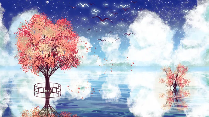 浪漫唯美风光景色蓝天白云树木配图(2880*1620px 300 dpi )psd模版下载