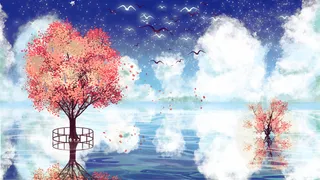 浪漫唯美风光景色蓝天白云树木配图