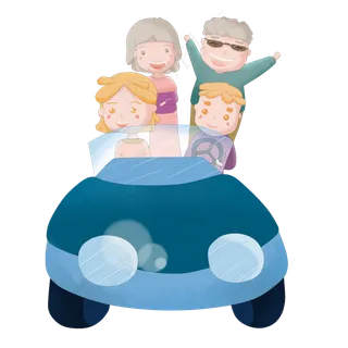 卡通小清新家人踏青出游Png图