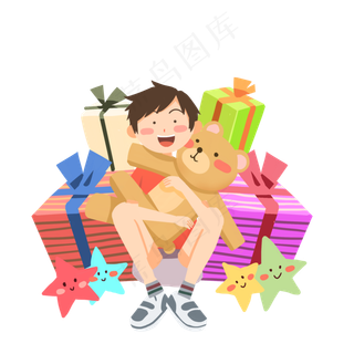 儿童节抱着小熊男孩