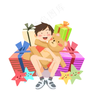 儿童节抱着小熊男孩