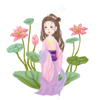 荷花香气缭绕的姑娘