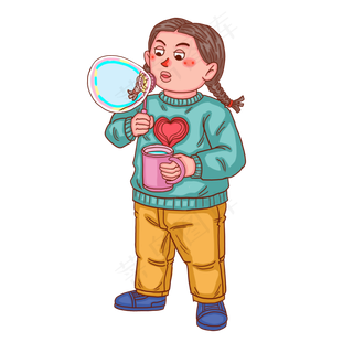 六一儿童节玩泡泡小女孩人物