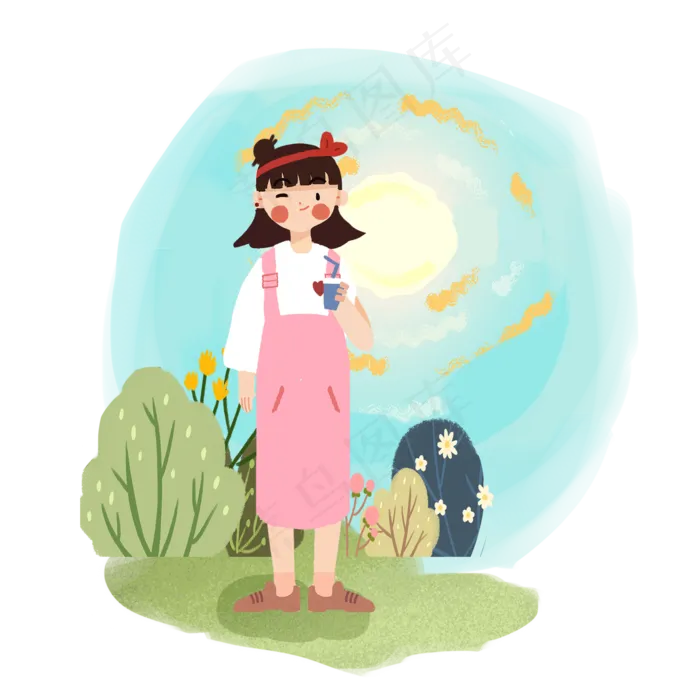 大暑女孩喝一杯冰镇饮料最解暑(2000X2000(DPI:300))psd模版下载