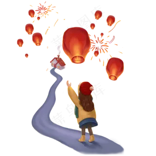 春节大年年俗孔明灯喜庆PNG,免抠元素